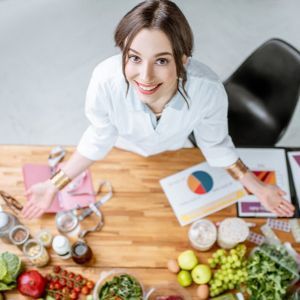 Dietitian with body composition analysis